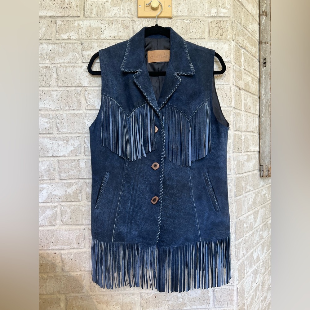 Britt West Handmade denim blue suede fringed vest